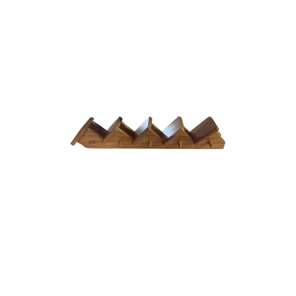 VTG Wood Floating Staircase Wall Shelf Cup Pegs Cottagecore Farmhouse